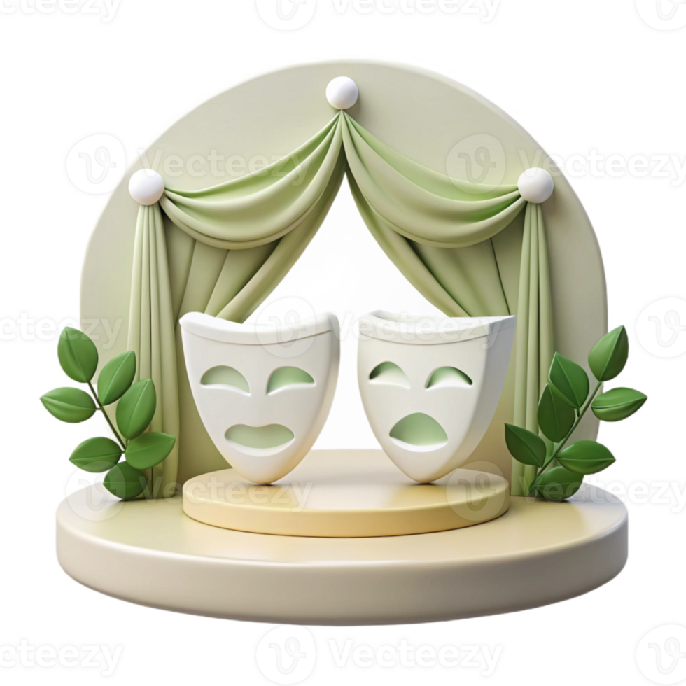 3D Rendered Stage with Theater Masks png