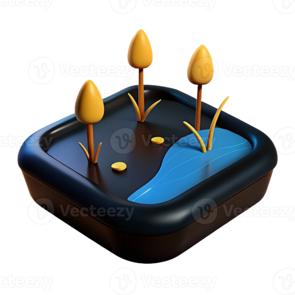3D Render of a Small Pond with Tall Grass and Mushrooms png