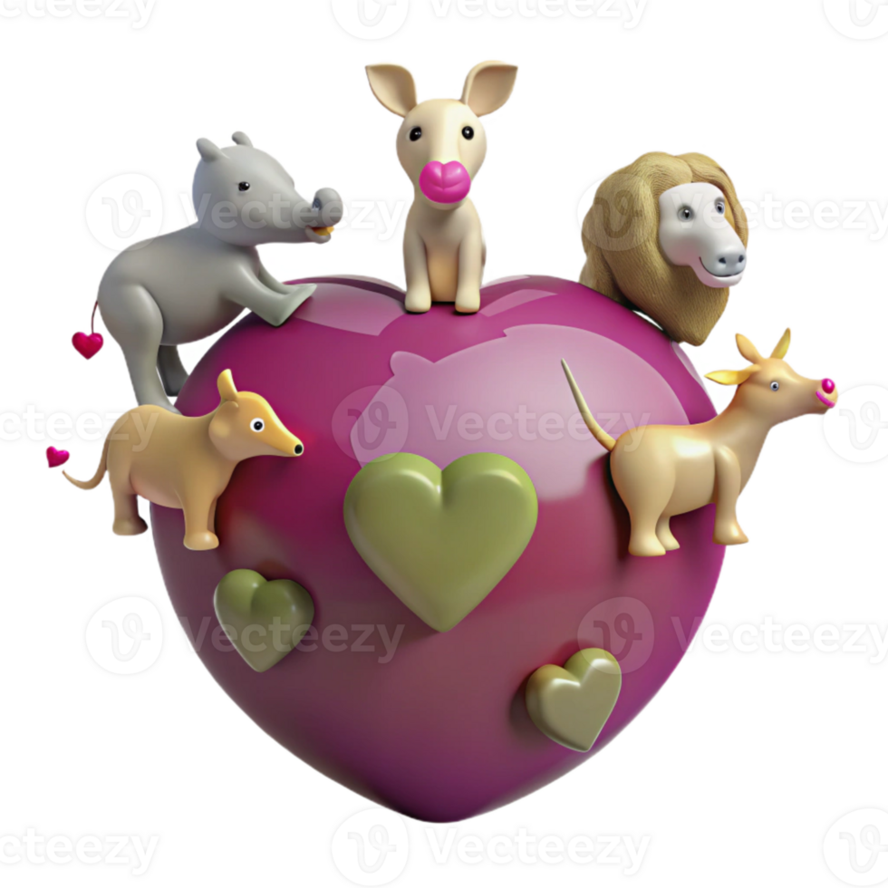 Cute Animals on a Heart-Shaped Object png