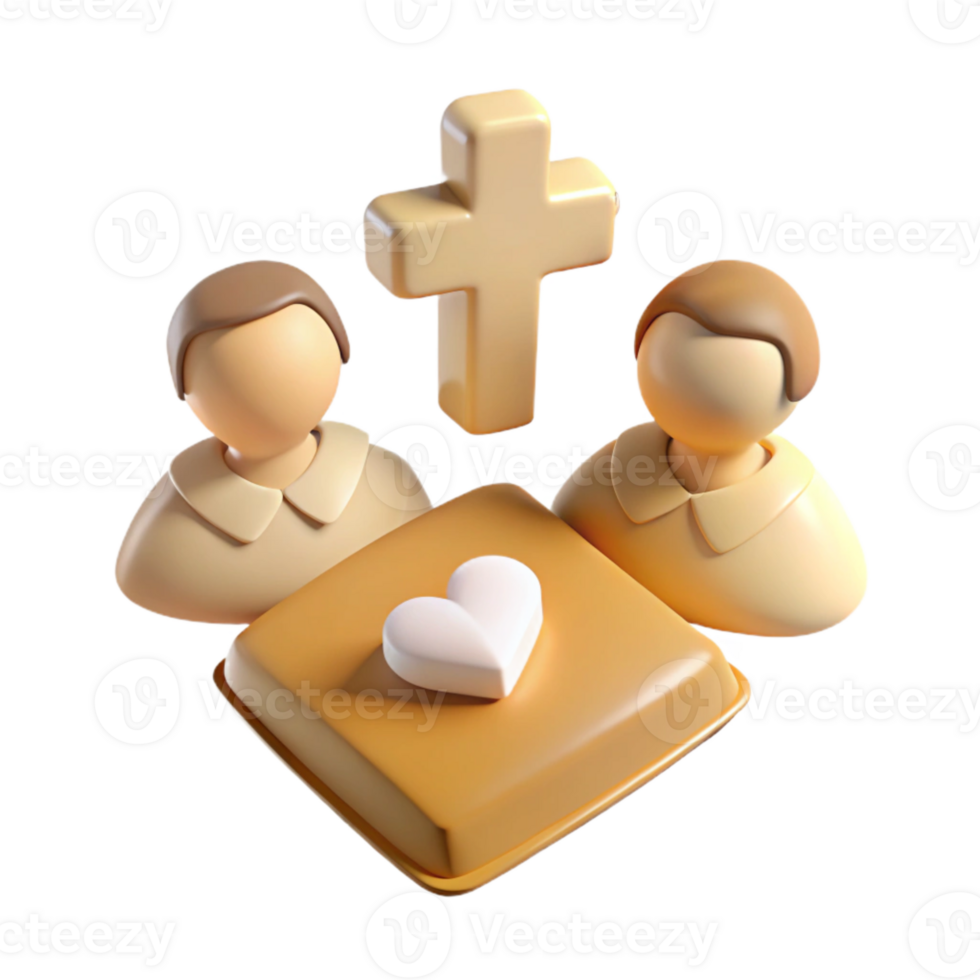 3D Illustration of Two People Surrounding a Cross and Heart png