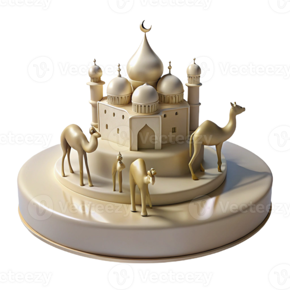 Golden Mosque with Camels 3D Model png