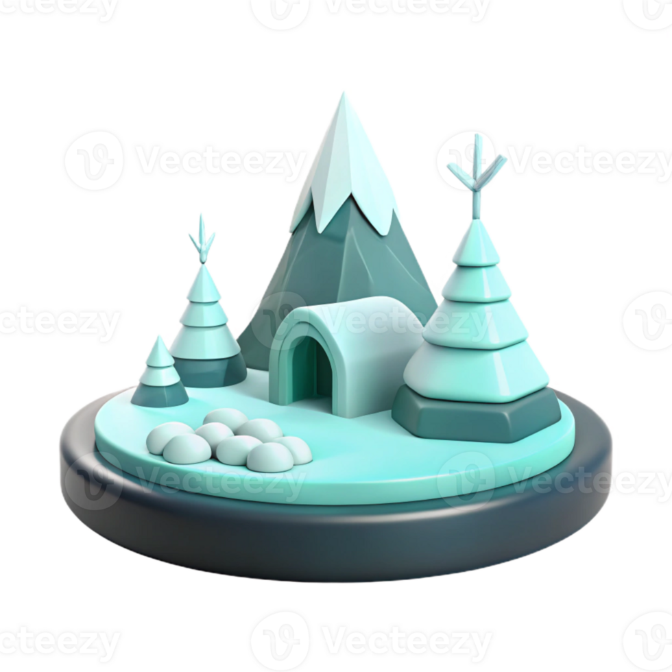 Winter Wonderland Scene with Mountain, Trees, and Igloo png