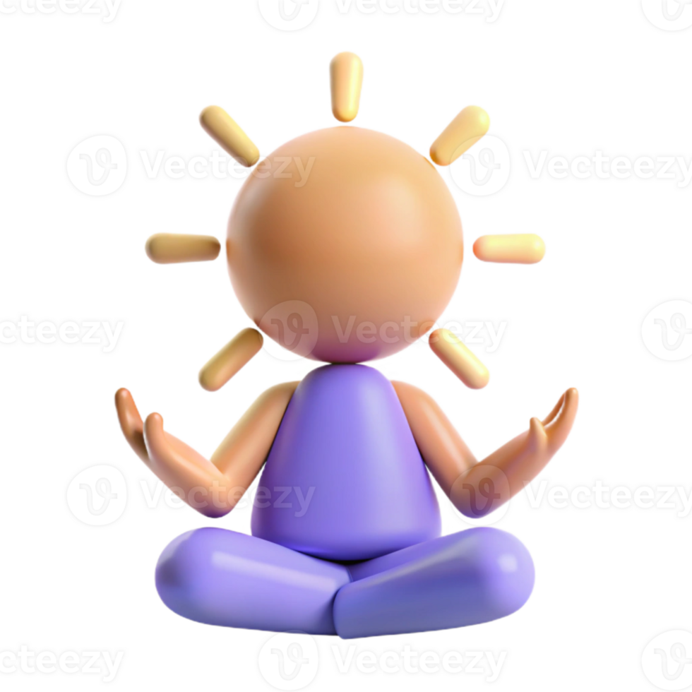 3D Character Meditating with Sun Rays png