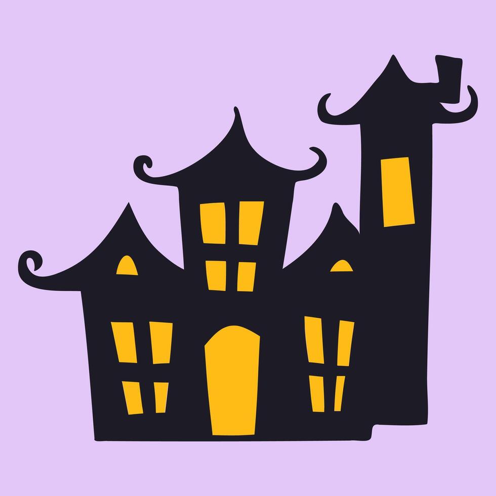 Halloween house with yellow windows and a black roof vector