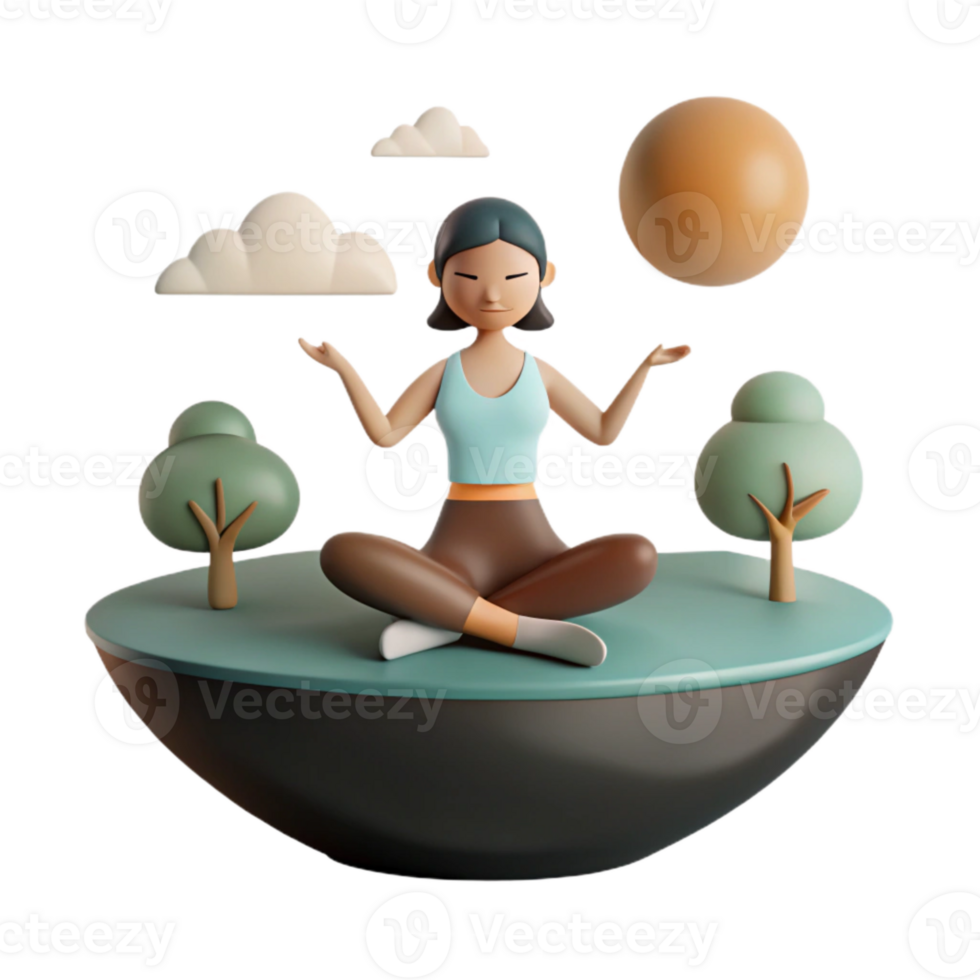 3D Render of a Woman Meditating in Nature png