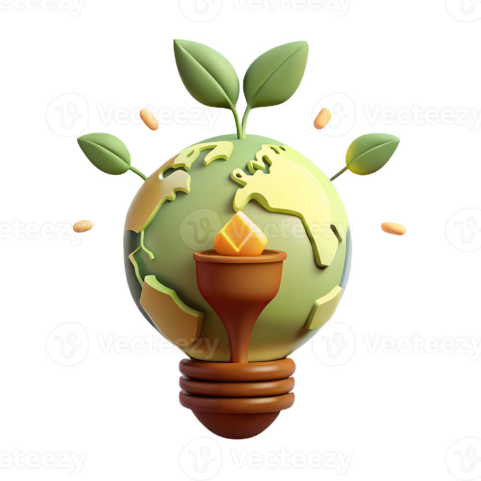 Sustainable Future Earth as a Lightbulb with Growing Plants png