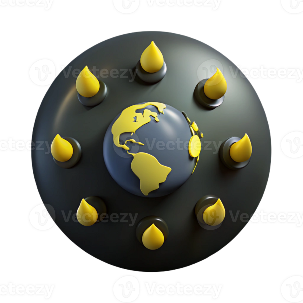 3D Render of Earth with Yellow Spikes png