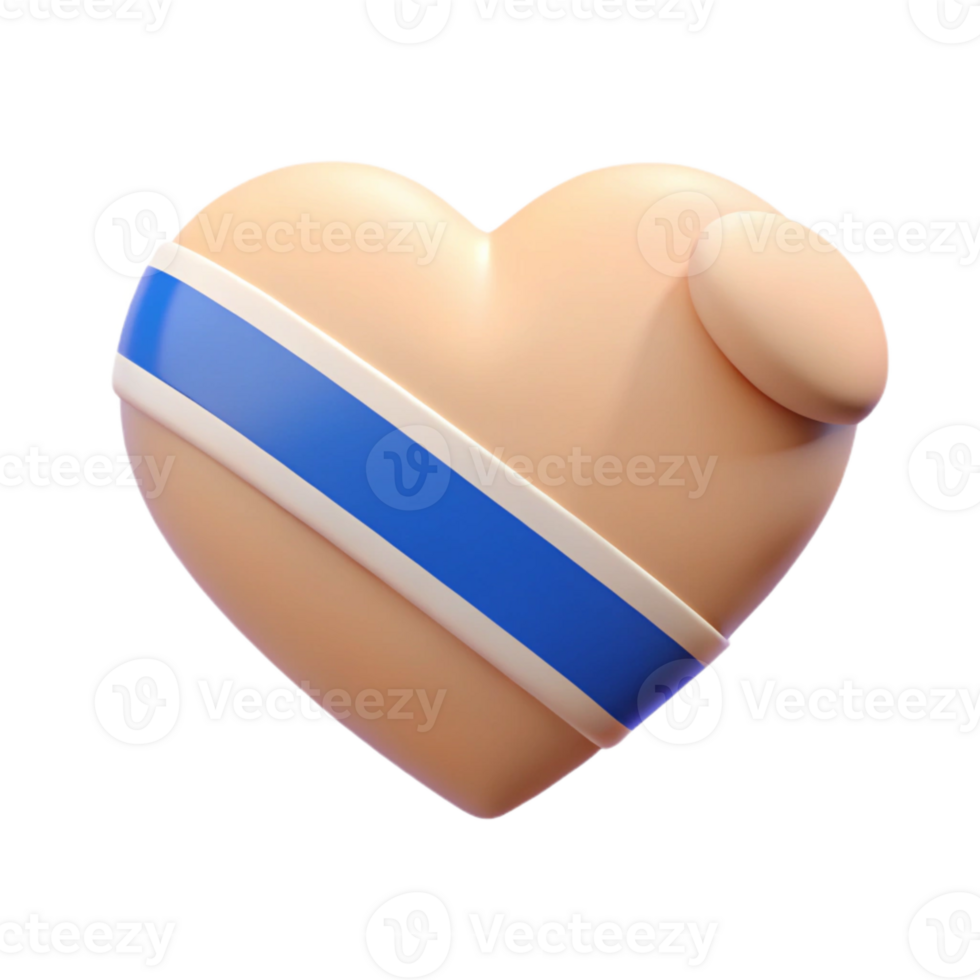 3D Heart with Blue and White Ribbon png