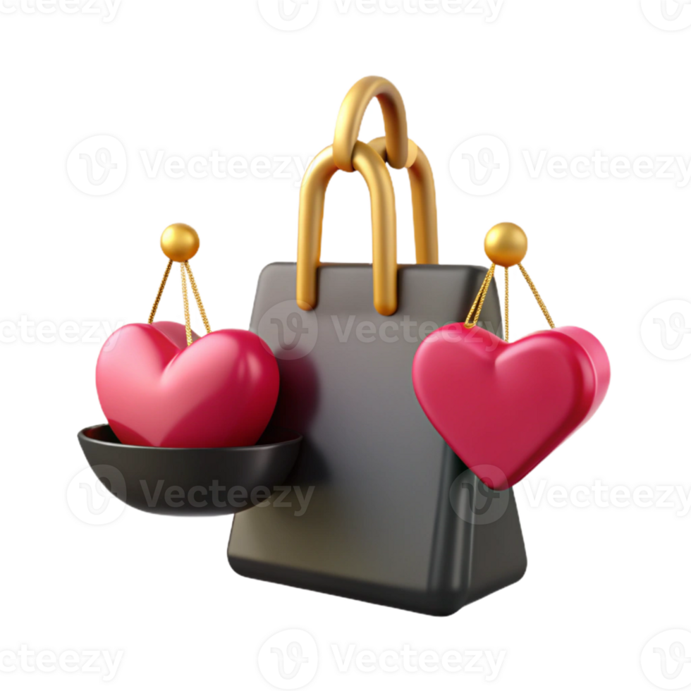 Shopping Bag with Heart Weights on Scales png