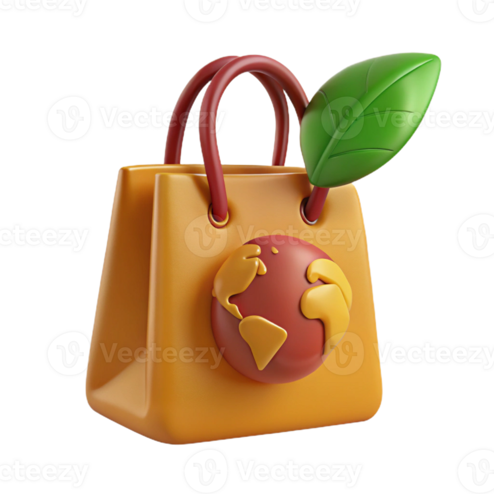Sustainable Shopping Bag with Earth Icon and Leaf png