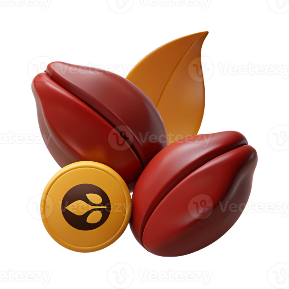 3D Render of Coffee Beans with Leaf Symbol png