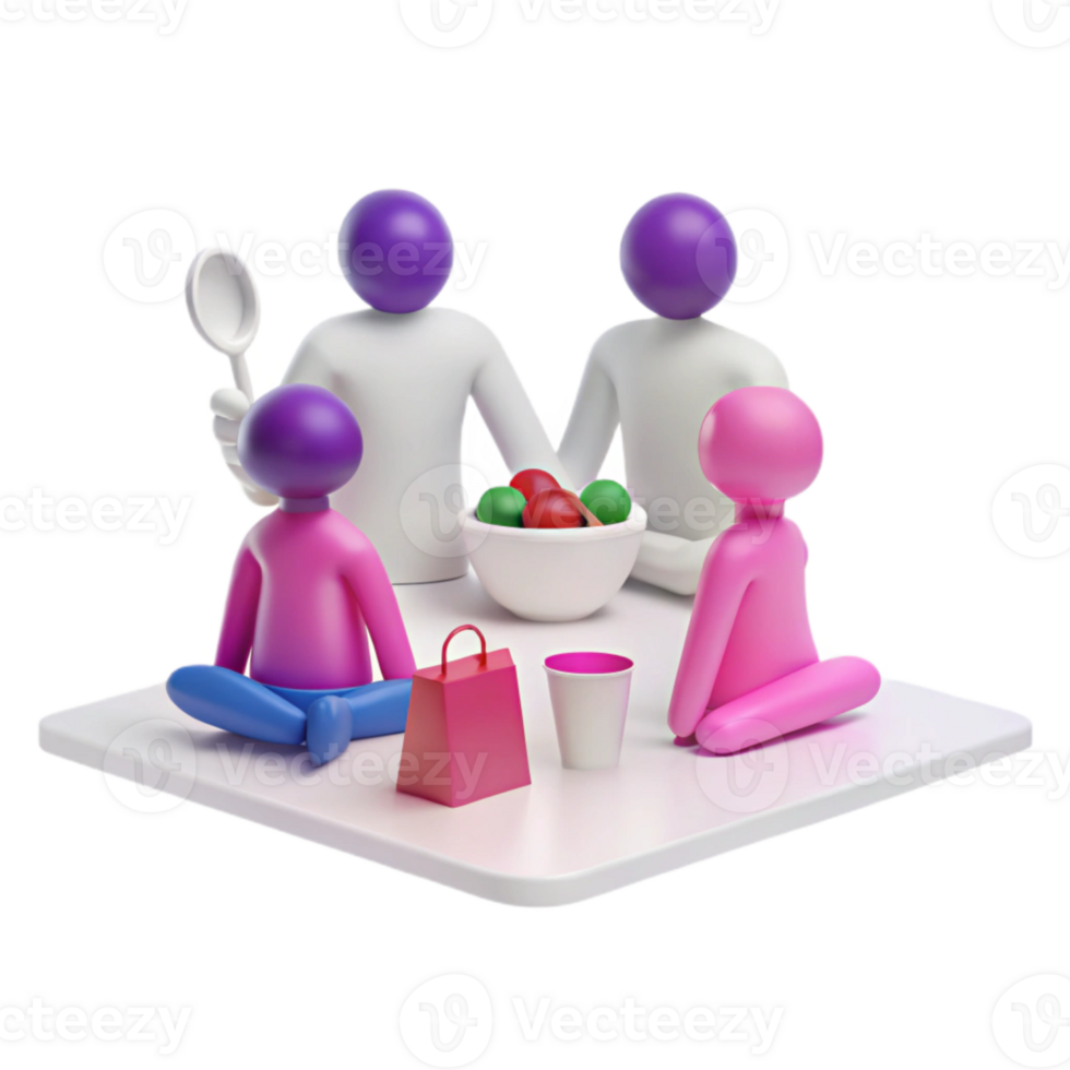 3D Render of a Group of Friends Enjoying a Picnic png