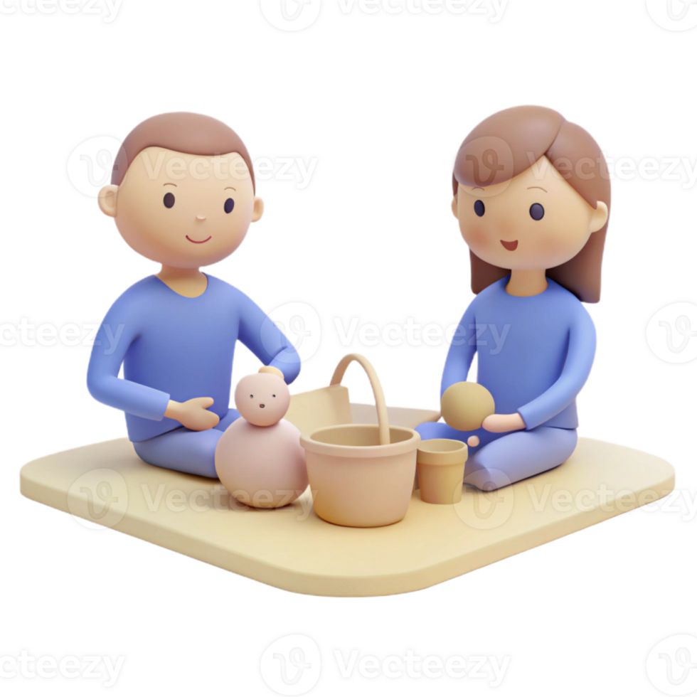 3D Rendered Illustration of Two Kids Playing Together png