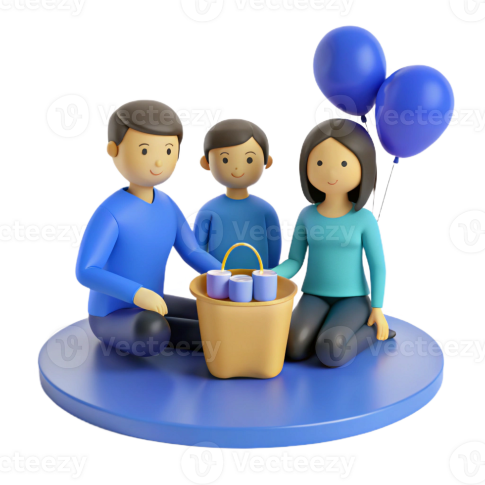 Happy Family Picnicking with Balloons and a Basket png