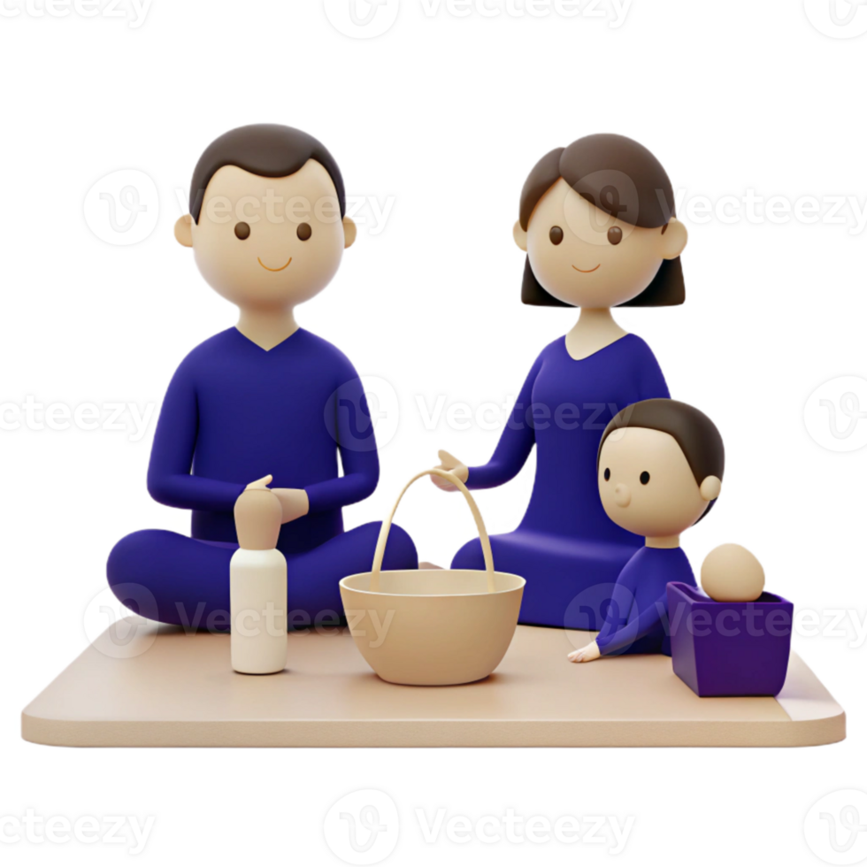 Happy Family of Three Enjoying a Picnic png