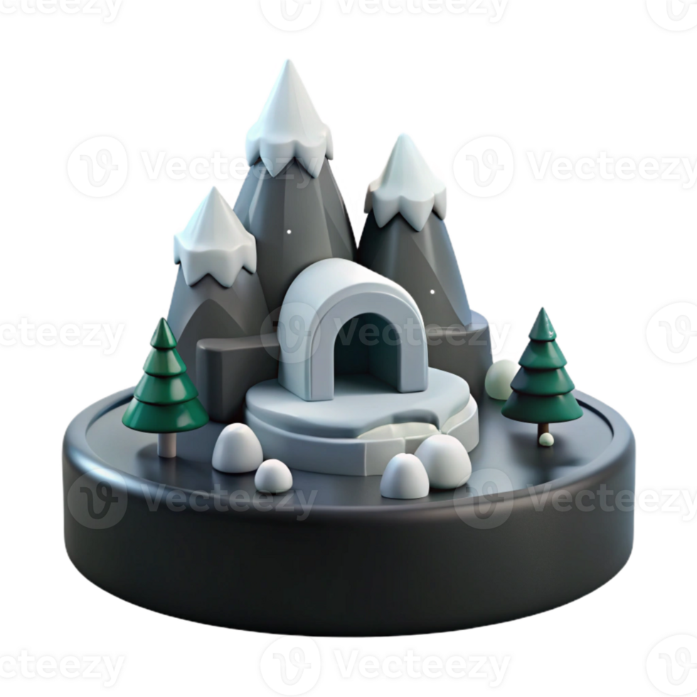 Winter Wonderland with Snowy Mountains, Igloo, and Trees png