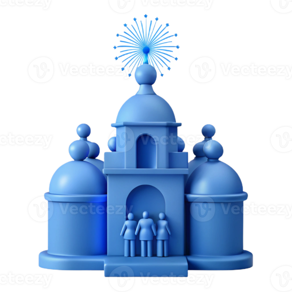 Blue 3D Structure with Domed Towers and a Starburst on Top png