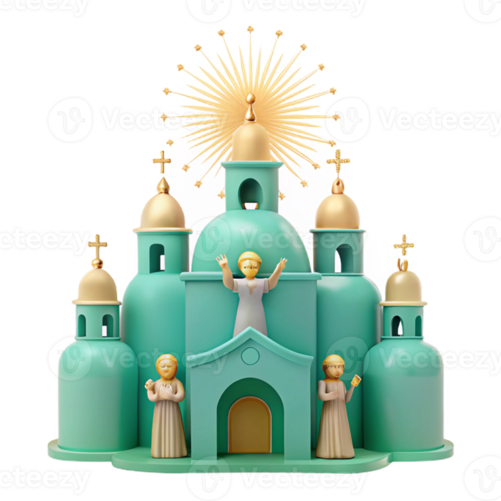 3D Render of a Church with Golden Domes and a Starburst png
