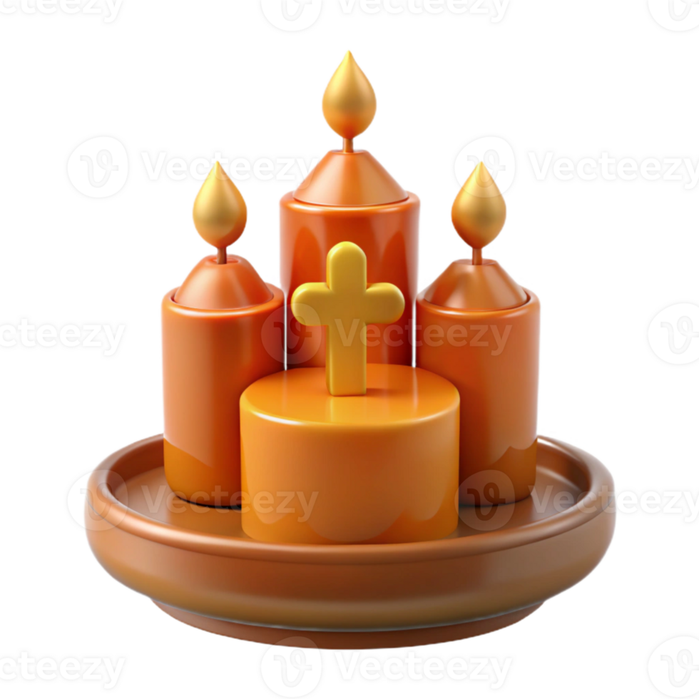 Candles with Cross on Tray png