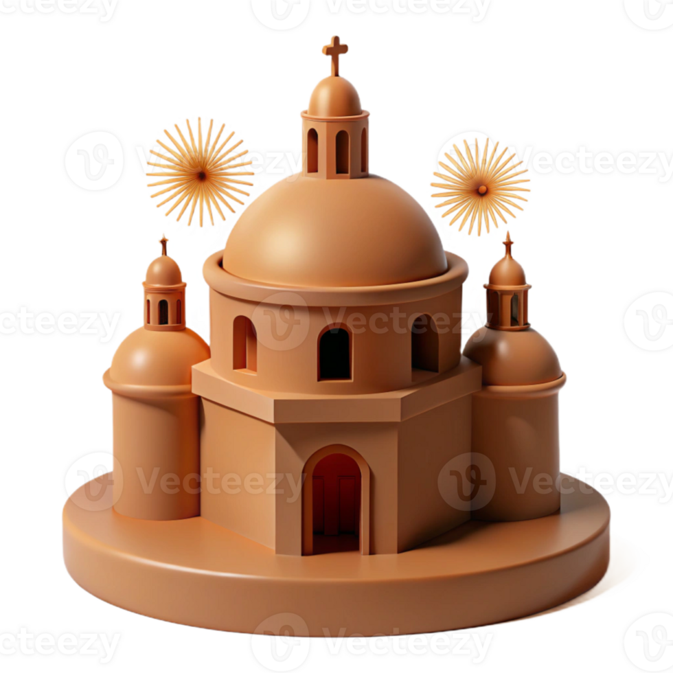 3D Render of a Church with Dome and Towers png