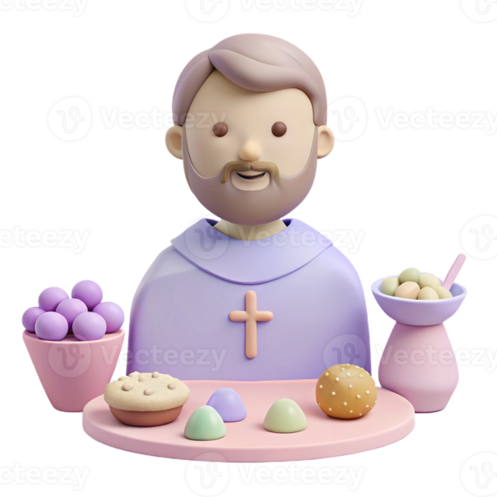 3D Rendered Illustration of a Priest with a Tray of Food png
