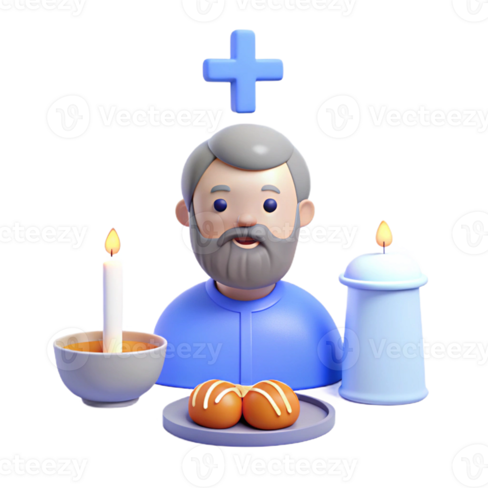3D Render of Man with Candles and Food png