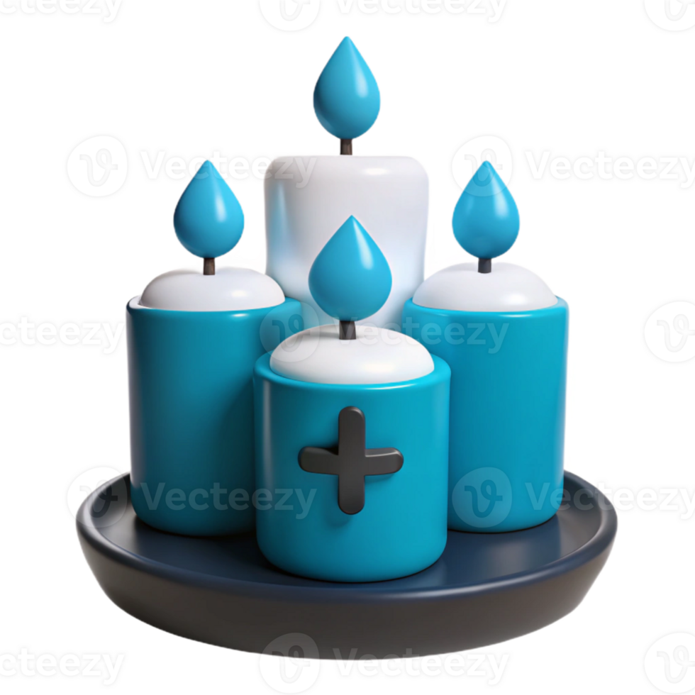 Blue Candles with White Flames on a Black Tray png