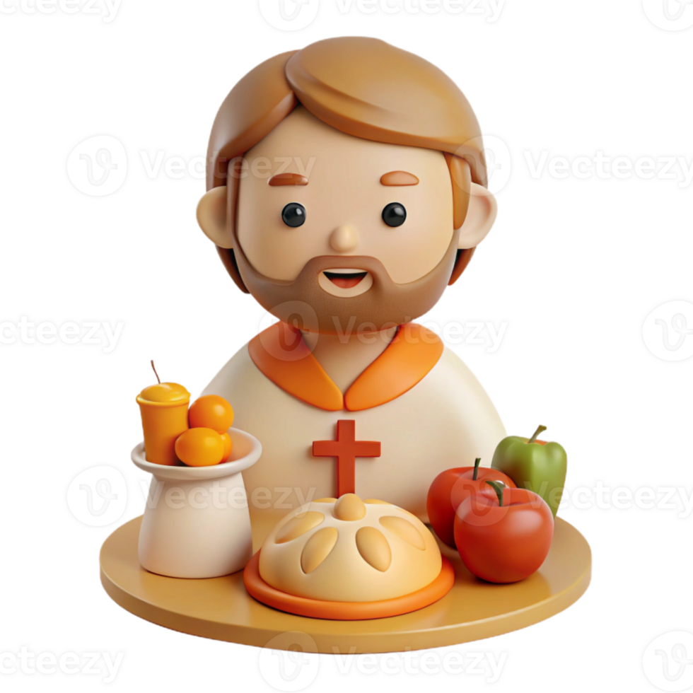 3D Cartoon Character with Food on a Tray png