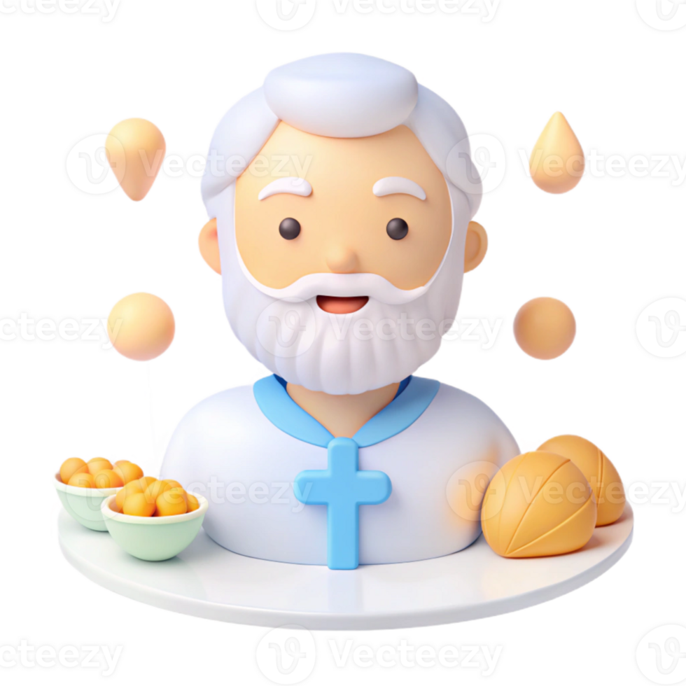 3D Illustration of a Kind-Looking Man with a White Beard png