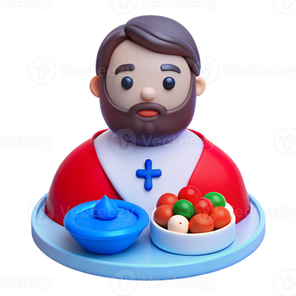 3D Cartoon Character Serving Food on a Tray png