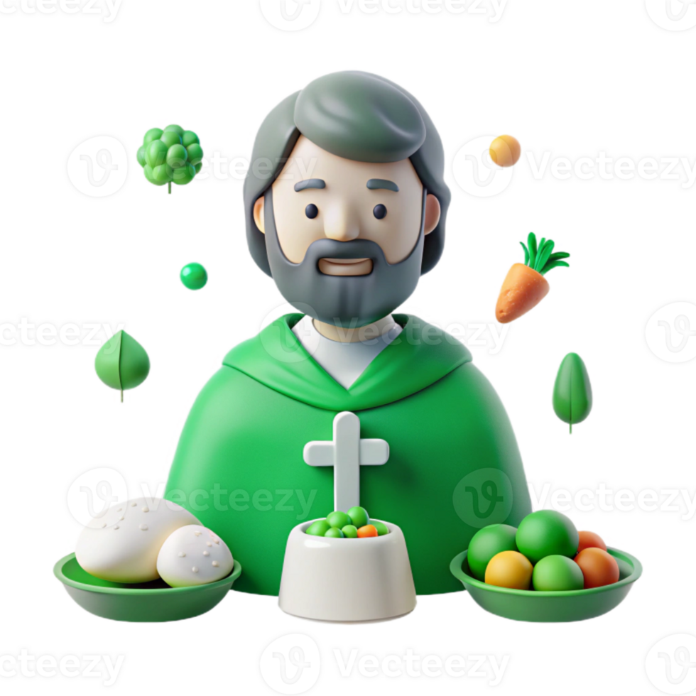 3D Illustration of a Priest with a Bowl of Food png
