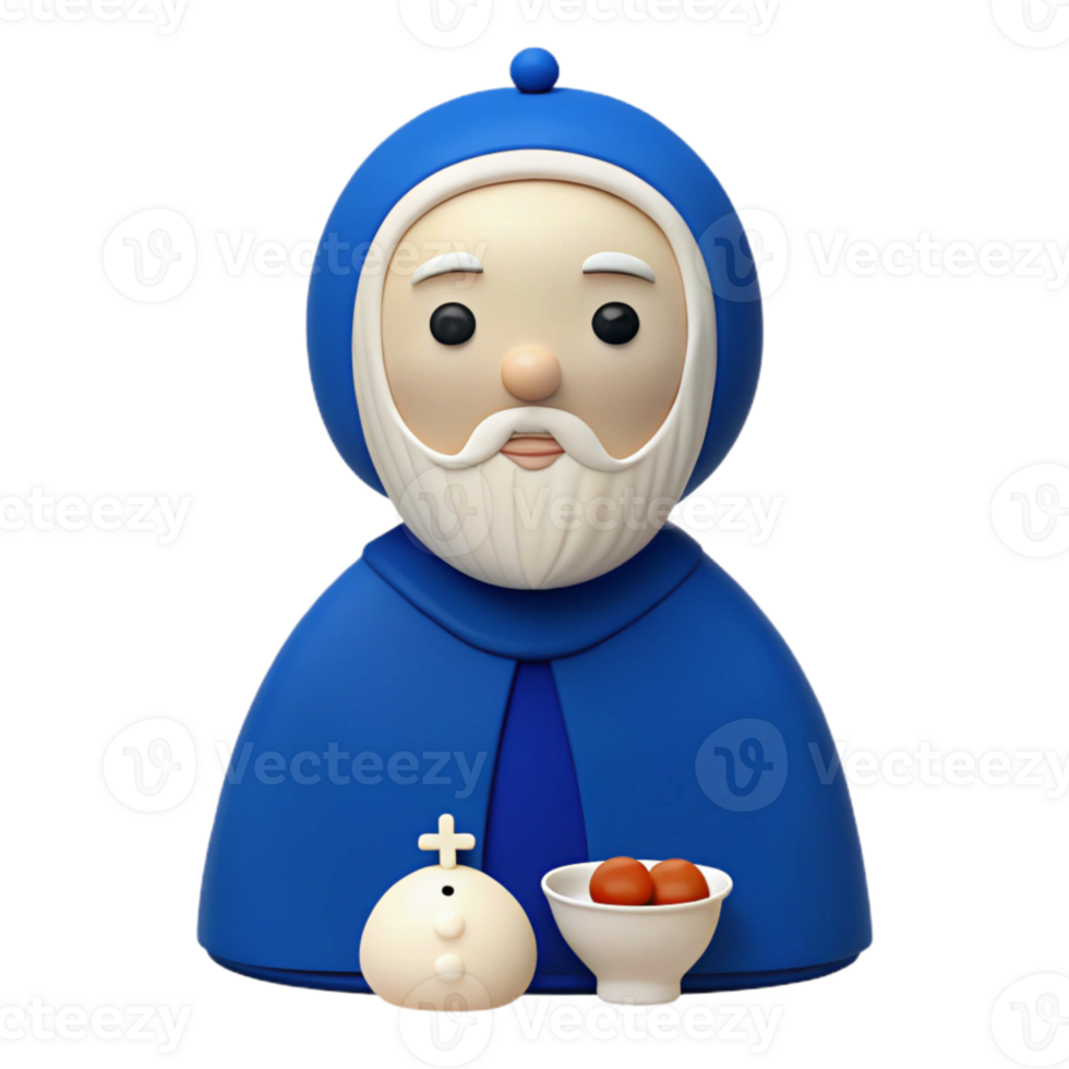 3D Render of a Cartoon Monk Holding Food png