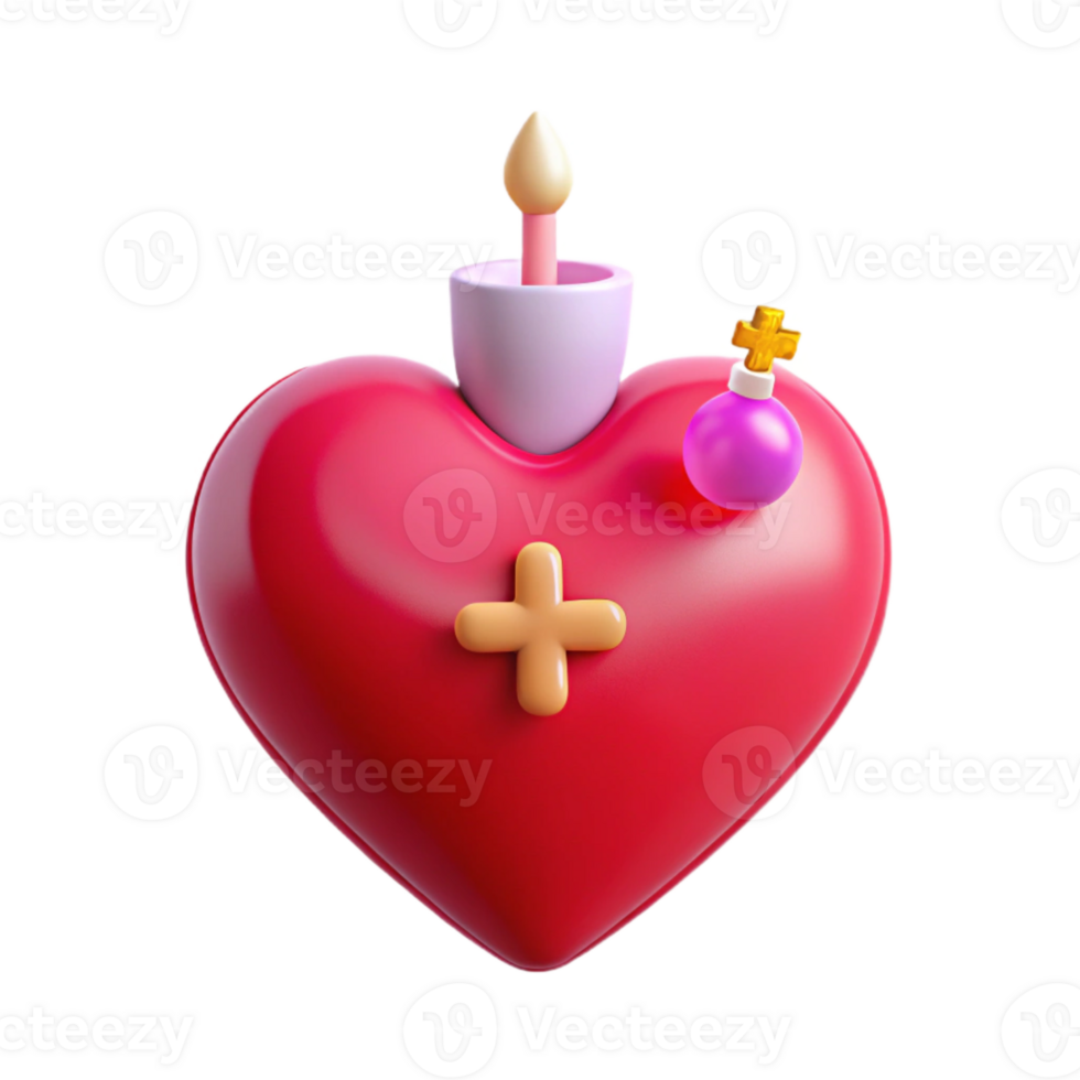 3D Heart with Candle and Plus Symbol png