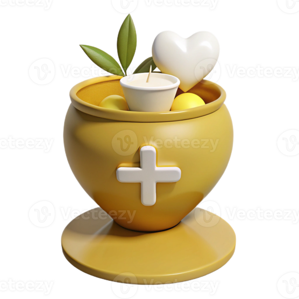 3D Render of a Golden Chalice with a Heart, Candle, and Cross png
