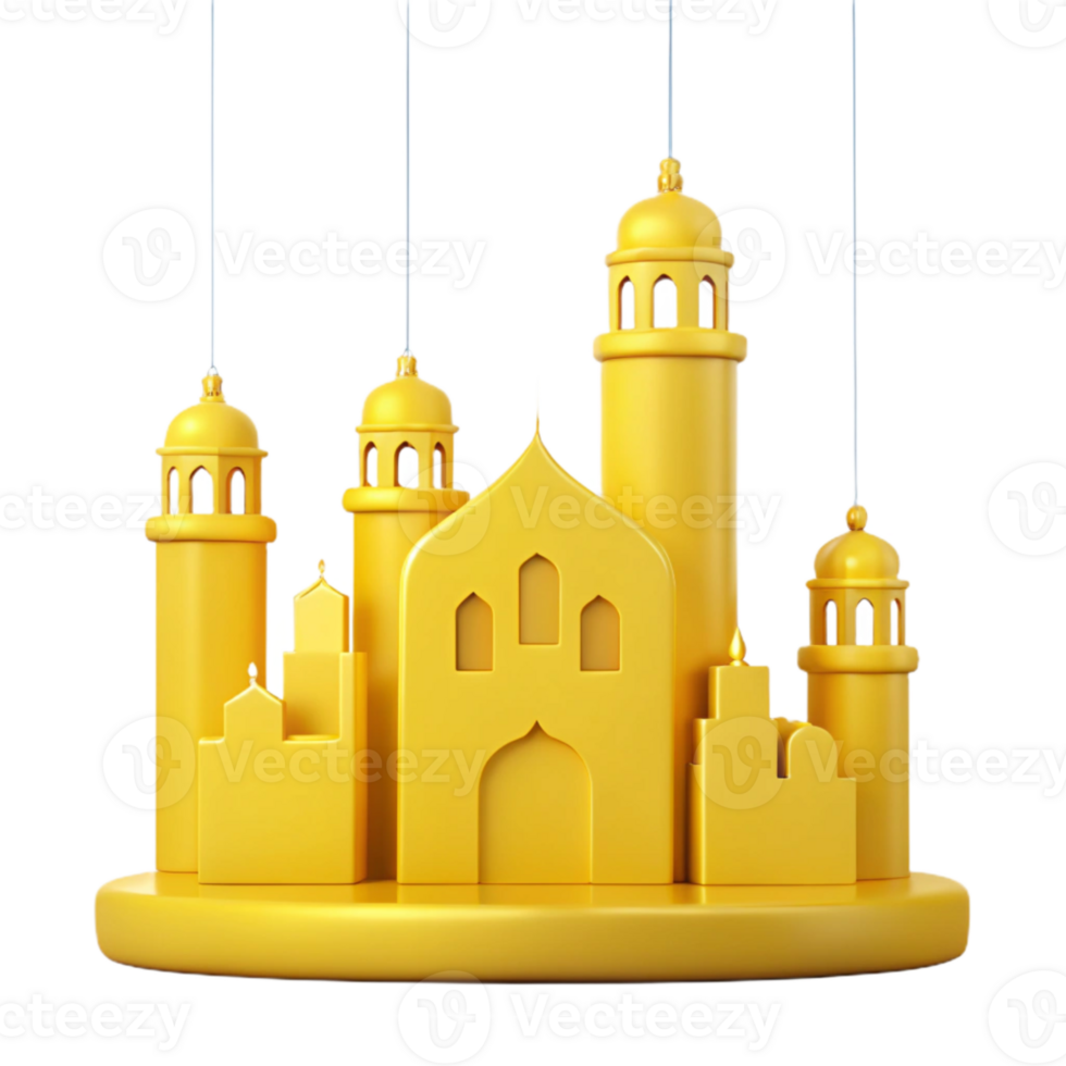 Golden Mosque Illustration with Hanging Strings png