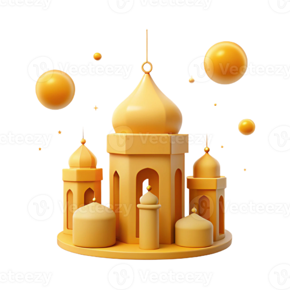 Golden Mosque 3D Render with Stars and Orbs png