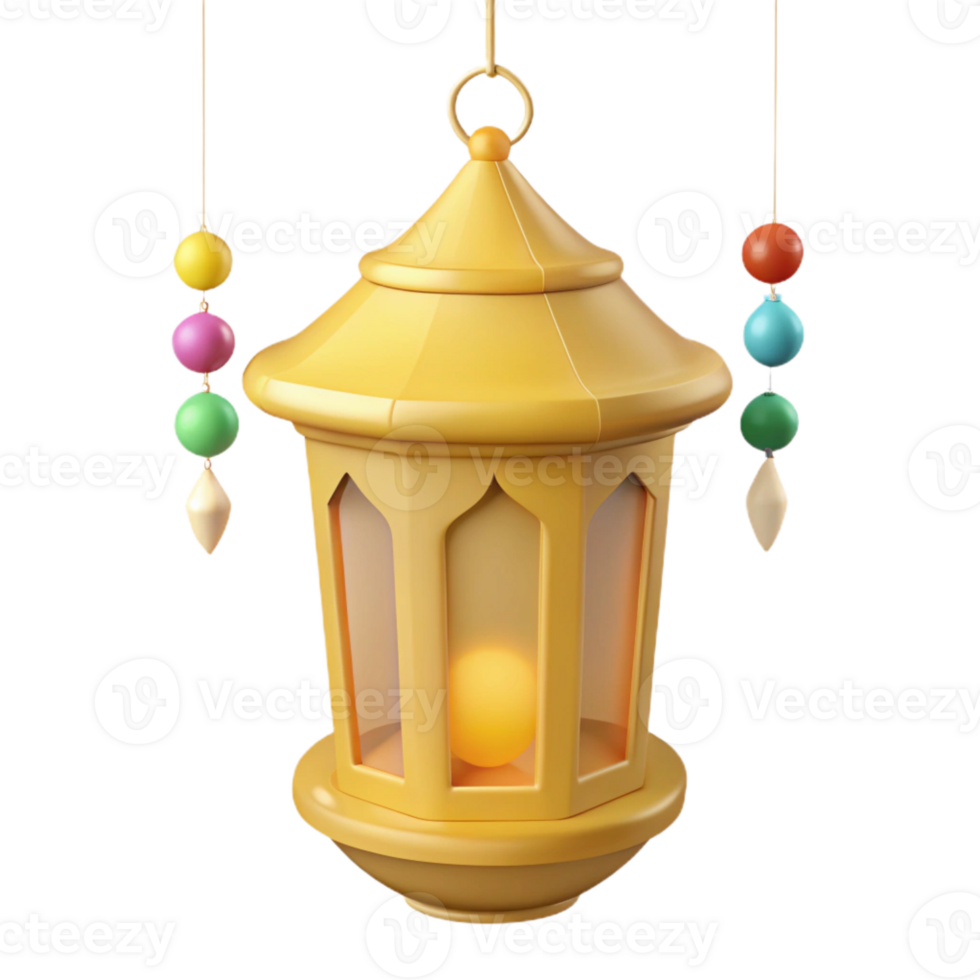 Golden Lantern with Hanging Colorful Beads png