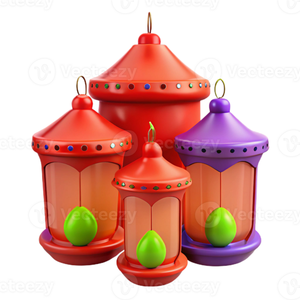 Decorative Lanterns with Colorful Designs png