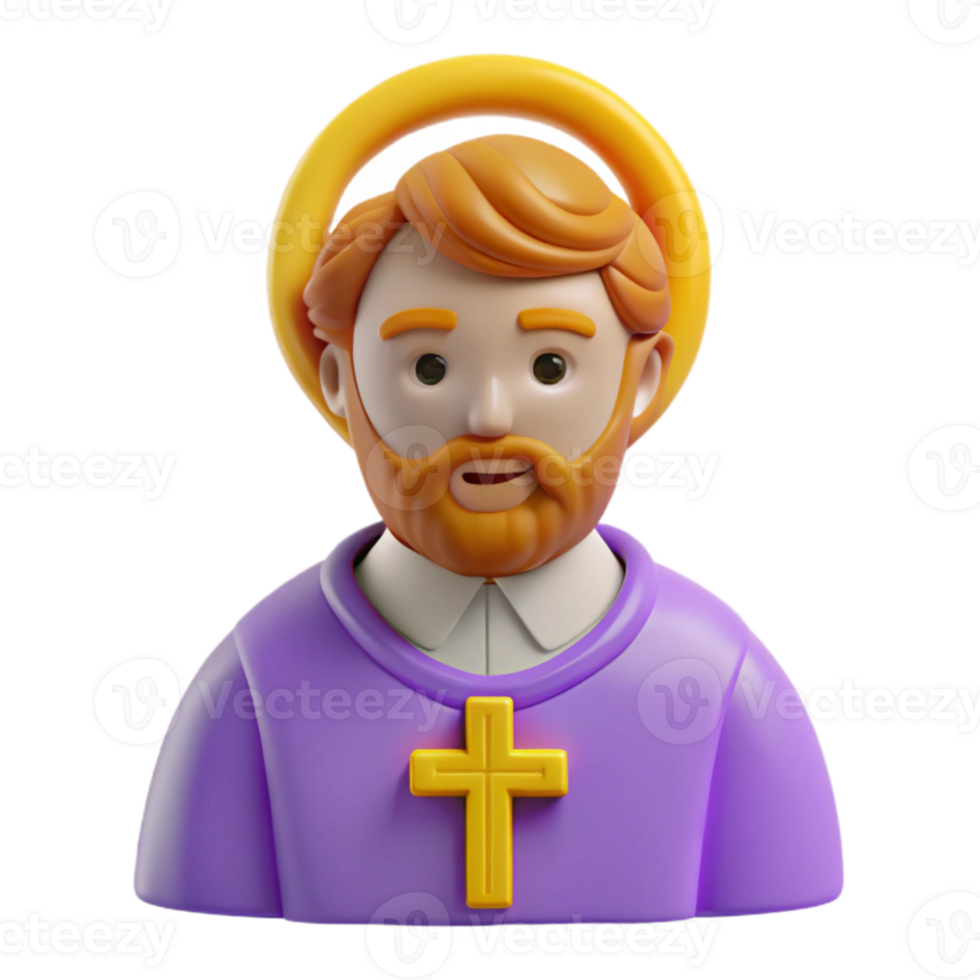 3D Render of a Religious Figure with a Halo and Cross png