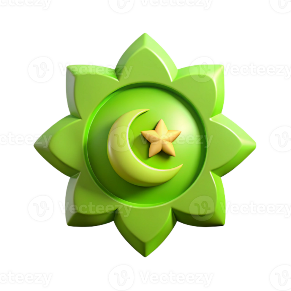 3D Green Crescent Moon and Star Icon png