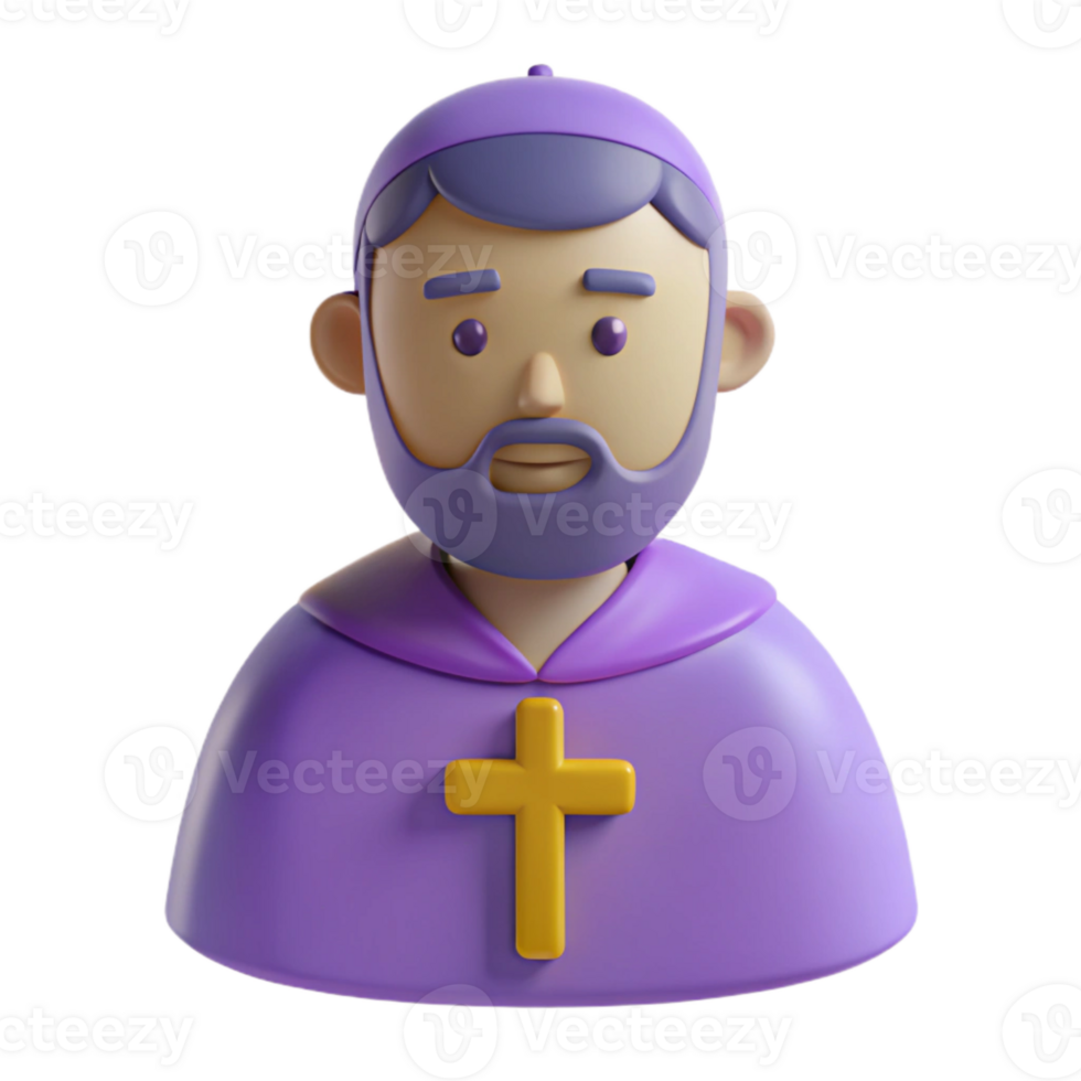 3D Cartoon Priest Character with Cross png