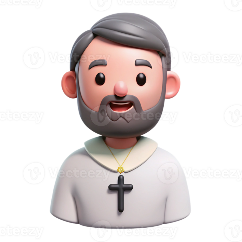 3D Cartoon Character Smiling Priest with Cross Necklace png