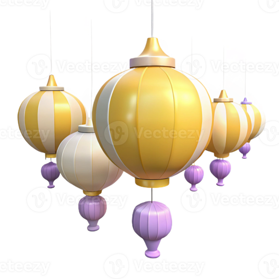 Hanging Striped Lanterns with Purple Accents png