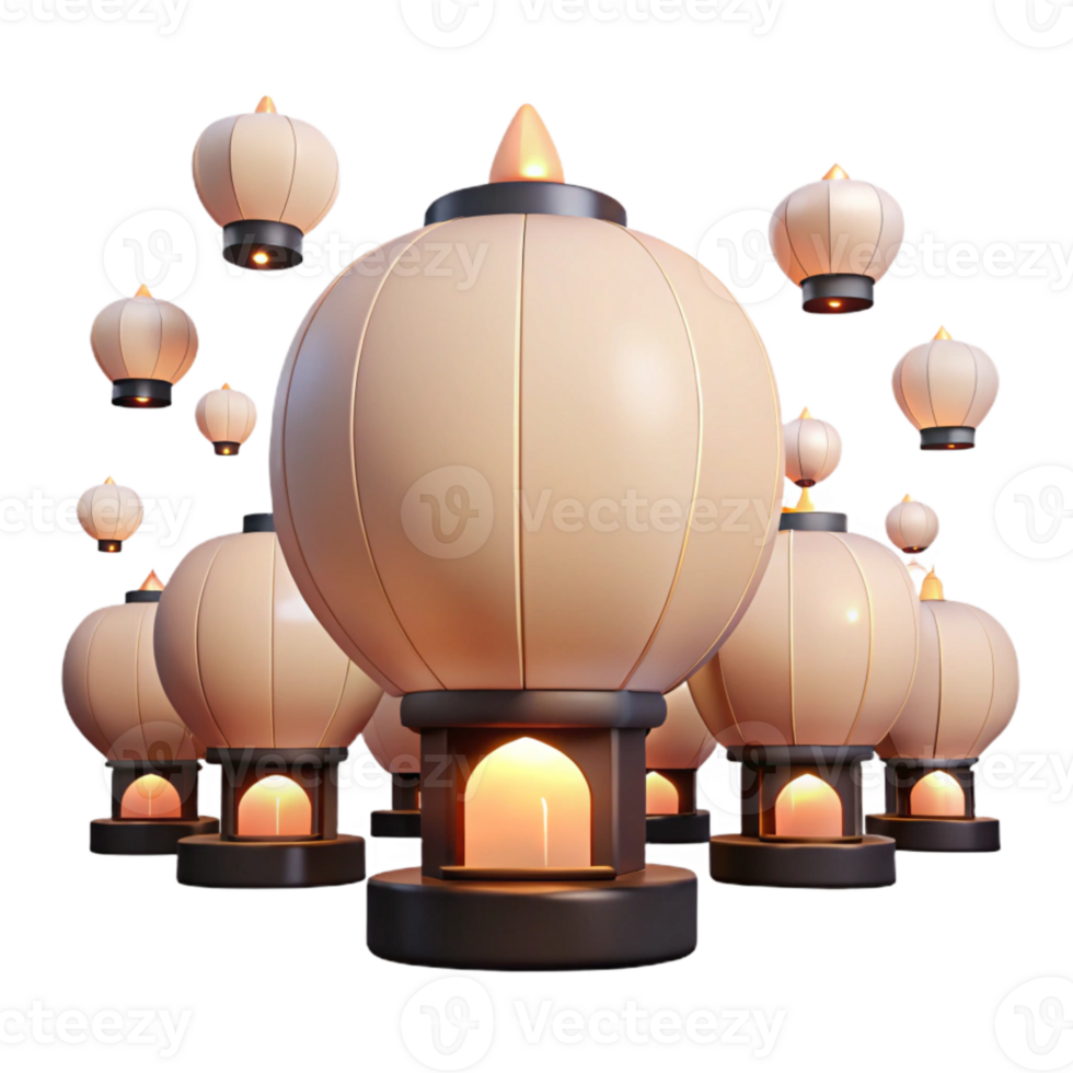 Illuminated Lanterns with Glowing Flames png