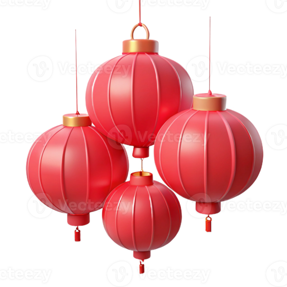 Red Lanterns Hanging in Group png