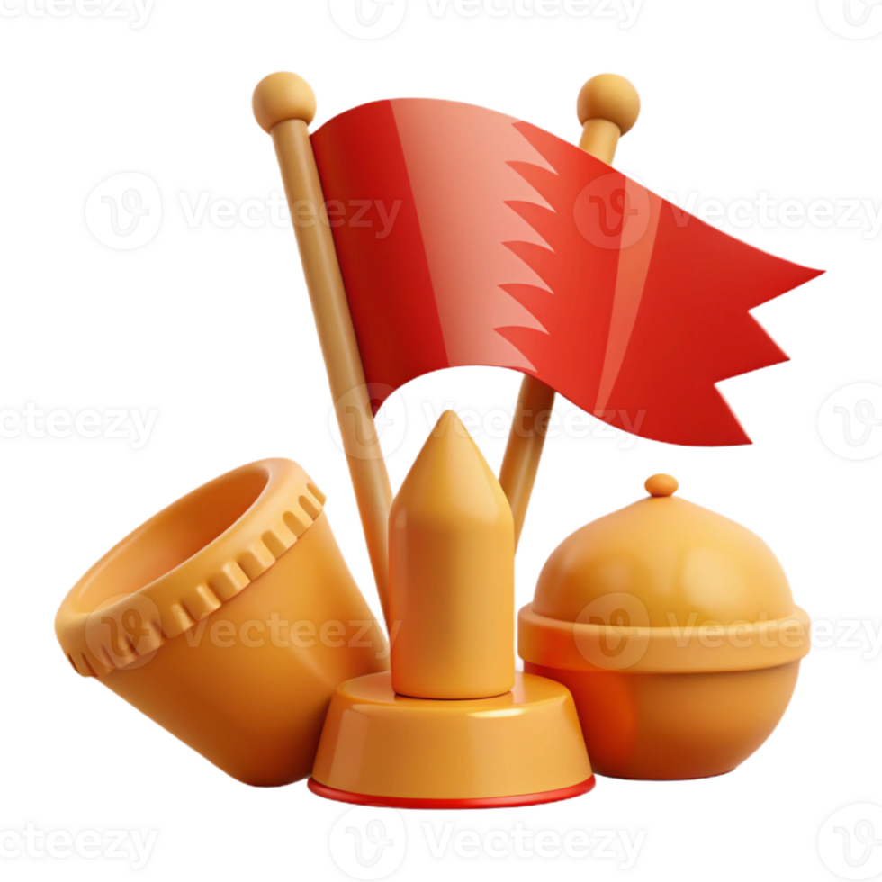 3D Rendered Beach Scene with Flag, Bucket, and Ball png