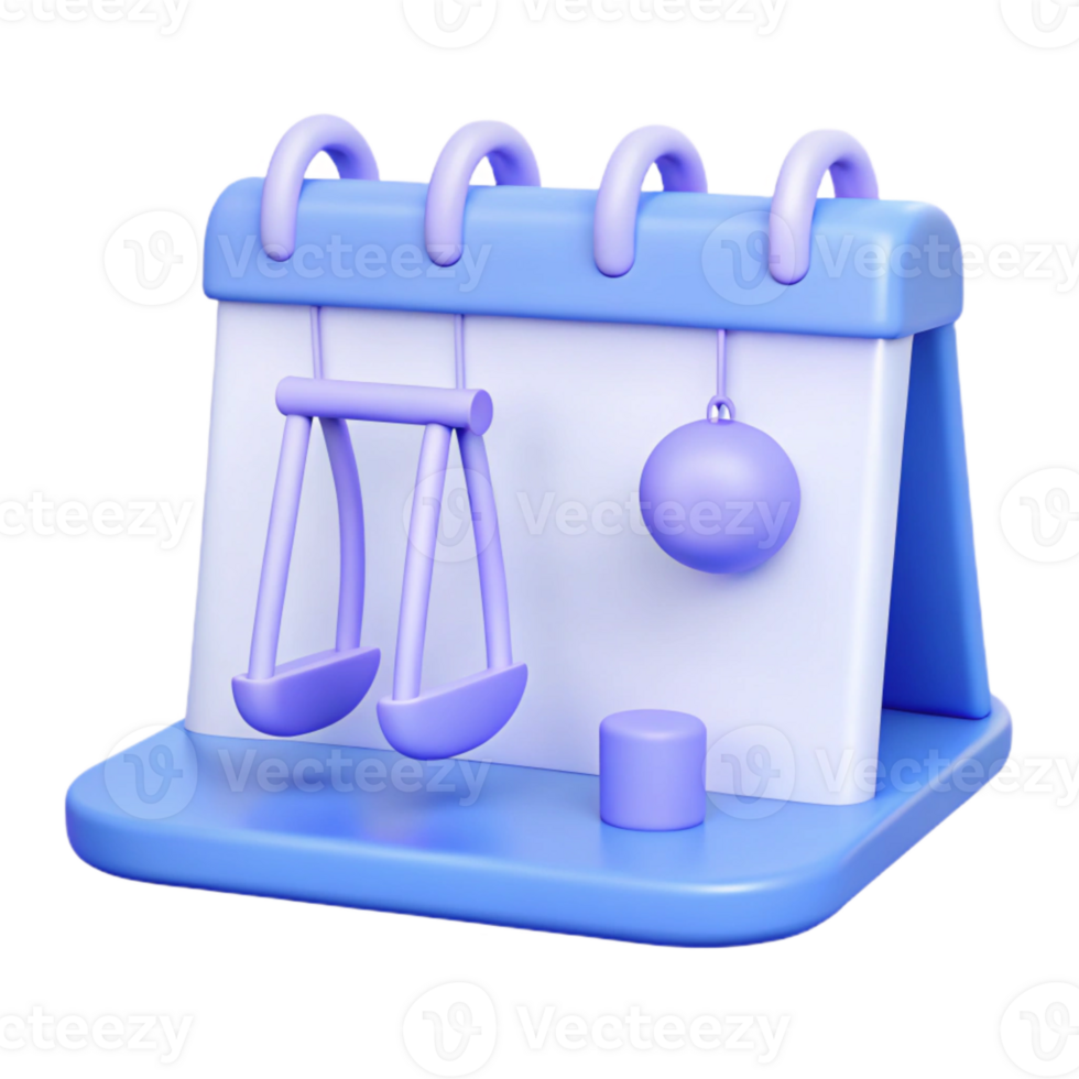 3d render do uma calendário com uma balanço, uma bola, e uma cilindro png