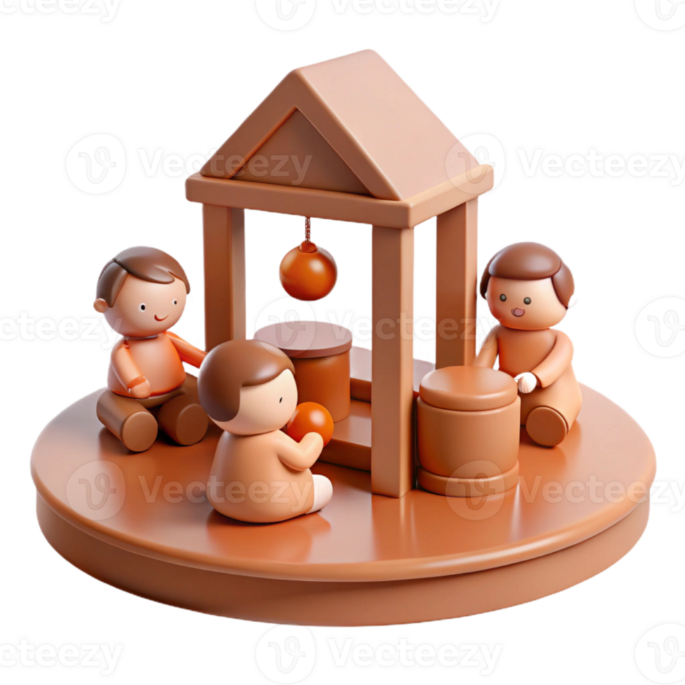 Playful 3D Render of Children Playing in a Playground Structure png