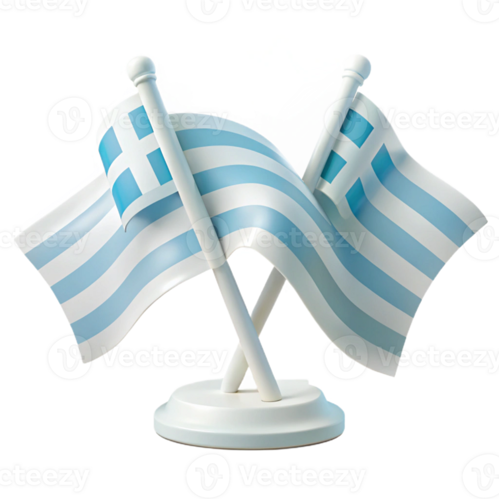 Two Crossed Greek Flags on a Stand png