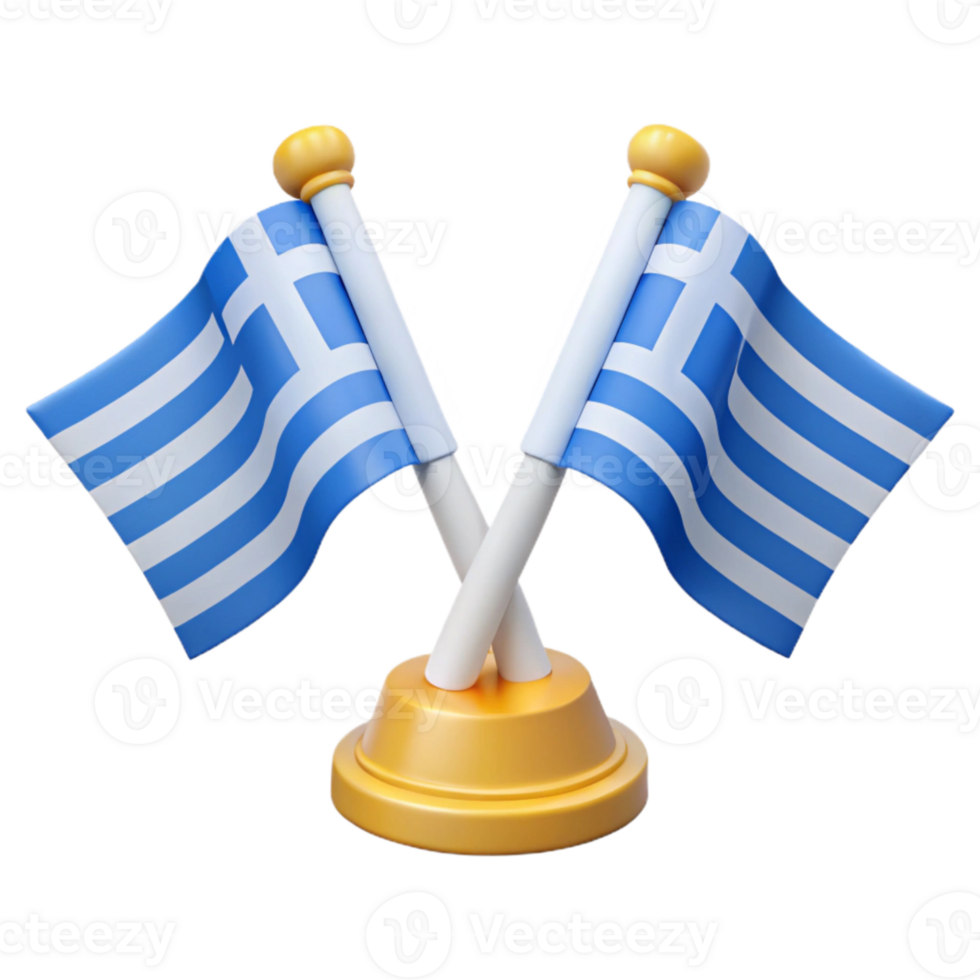 Two Crossed Greek Flags on a Golden Stand png